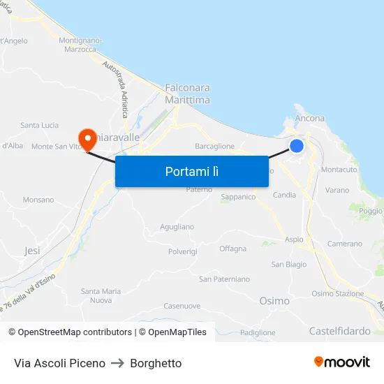 Via Ascoli Piceno to Borghetto map
