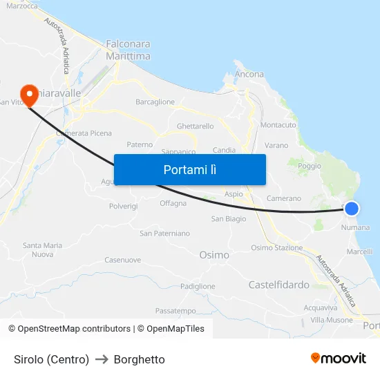 Sirolo (Centro) to Borghetto map