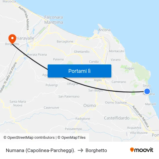 Numana (Capolinea-Parcheggi). to Borghetto map