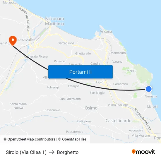 Sirolo (Via Cilea 1) to Borghetto map