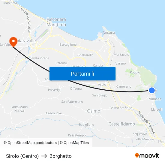 Sirolo (Centro) to Borghetto map
