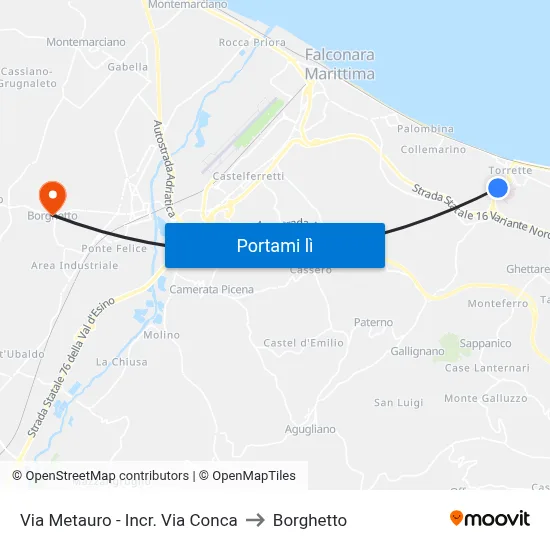 Via Metauro - Incr. Via Conca to Borghetto map