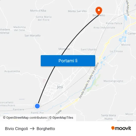 Bivio Cingoli to Borghetto map