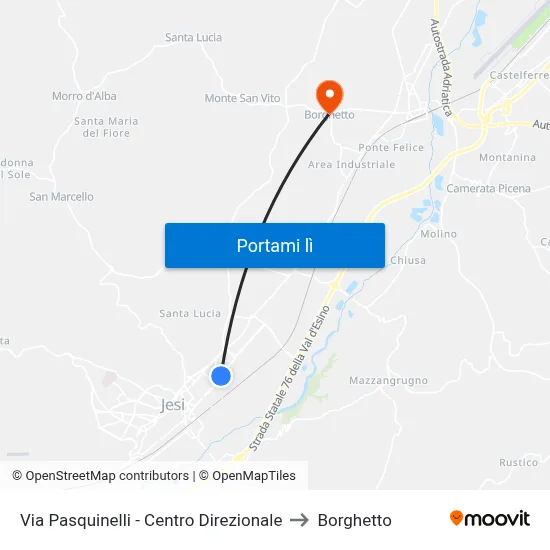 Via Pasquinelli - Centro Direzionale to Borghetto map