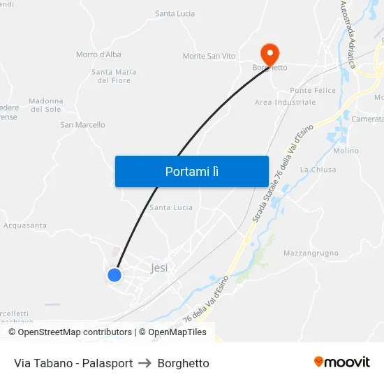 Via Tabano - Palasport to Borghetto map