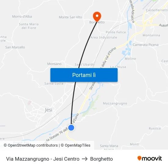 Via Mazzangrugno - Jesi Centro to Borghetto map