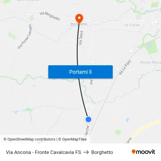 Via Ancona - Fronte Cavalcavia FS to Borghetto map