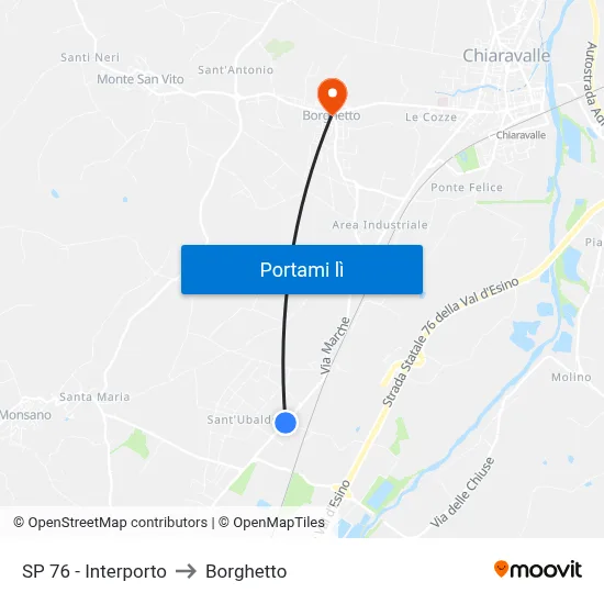 SP 76 - Interporto to Borghetto map