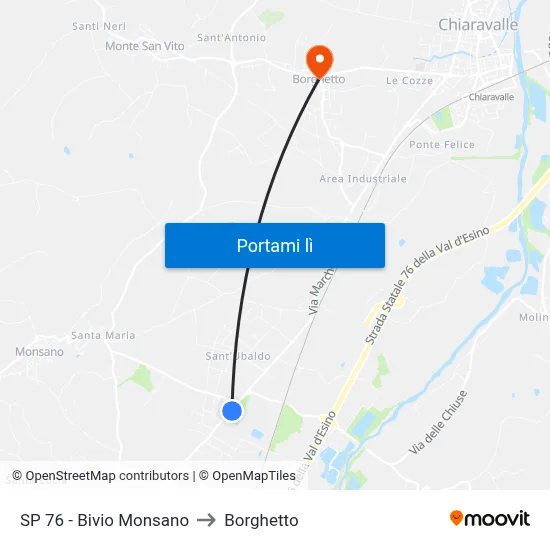 SP 76 - Bivio Monsano to Borghetto map