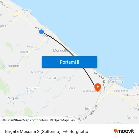 Brigata Messina 2 (Solferino) to Borghetto map