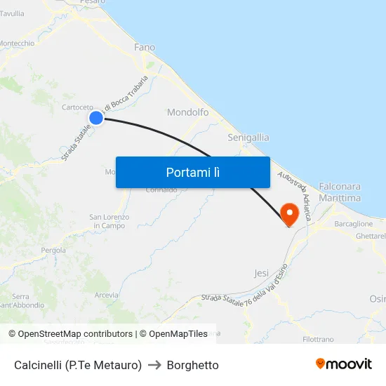 Calcinelli (P.Te Metauro) to Borghetto map