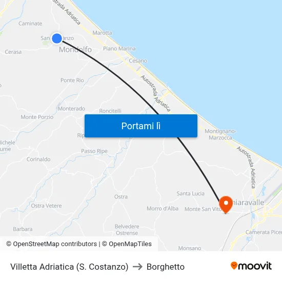 Villetta Adriatica (S. Costanzo) to Borghetto map