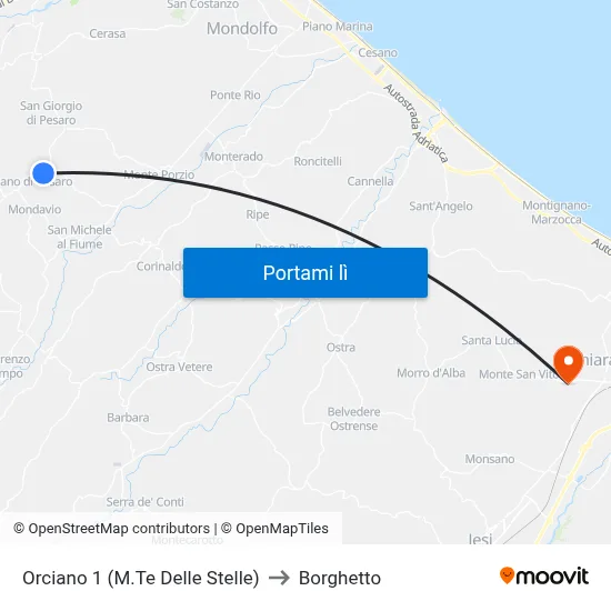 Orciano 1 (M.Te Delle Stelle) to Borghetto map