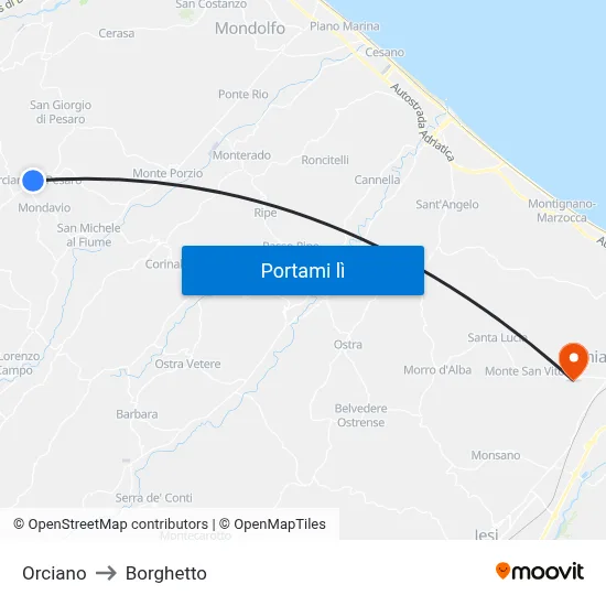 Orciano to Borghetto map