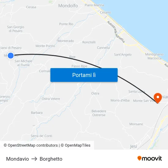 Mondavio to Borghetto map