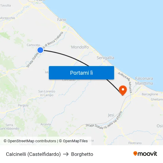 Calcinelli (Castelfidardo) to Borghetto map
