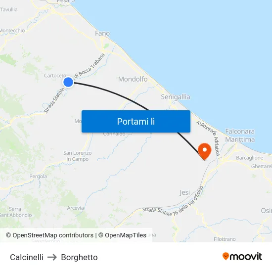 Calcinelli to Borghetto map