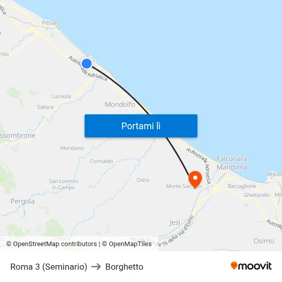 Roma 3 (Seminario) to Borghetto map