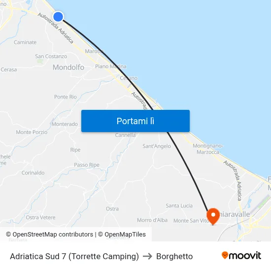 Adriatica Sud 7 (Torrette Camping) to Borghetto map