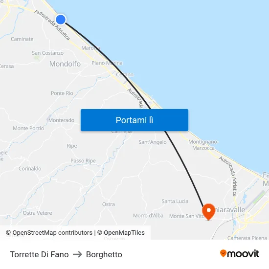 Torrette Di Fano to Borghetto map