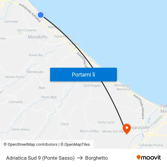 Adriatica Sud 9 (Ponte Sasso) to Borghetto map