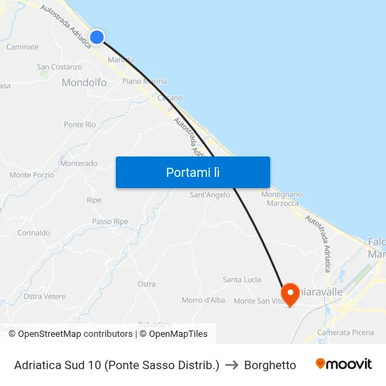 Adriatica Sud 10 (Ponte Sasso Distrib.) to Borghetto map