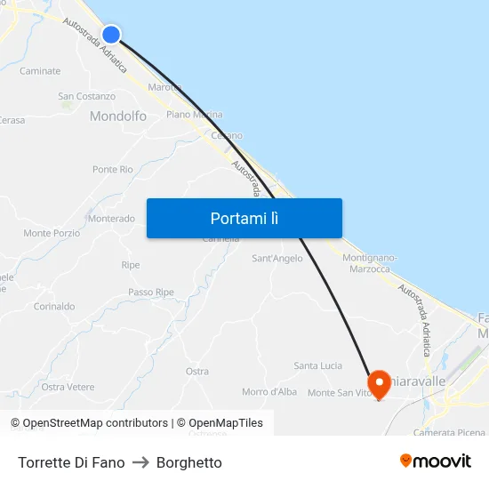 Torrette Di Fano to Borghetto map