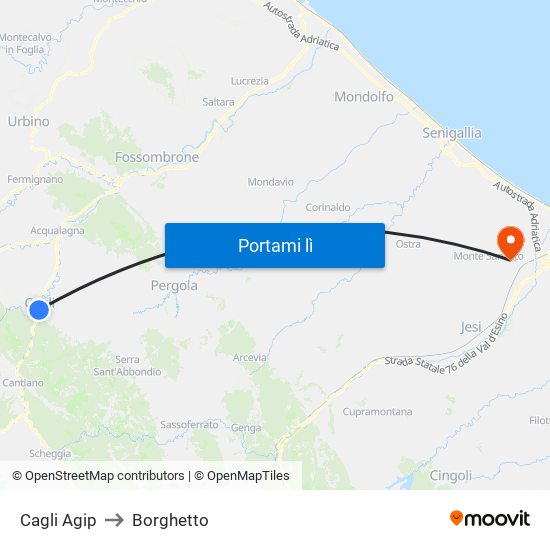 Cagli Agip to Borghetto map