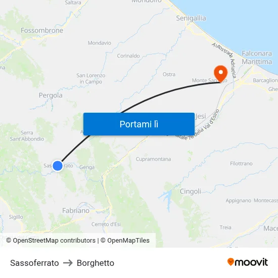 Sassoferrato to Borghetto map