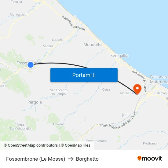 Fossombrone (Le Mosse) to Borghetto map