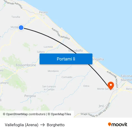 Vallefoglia (Arena) to Borghetto map