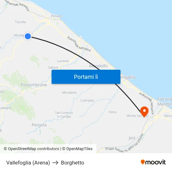 Vallefoglia (Arena) to Borghetto map