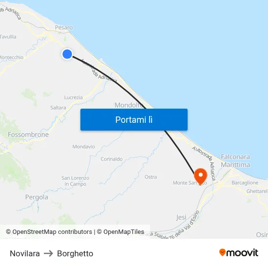 Novilara to Borghetto map