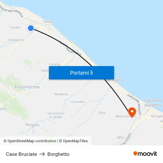 Case Bruciate to Borghetto map