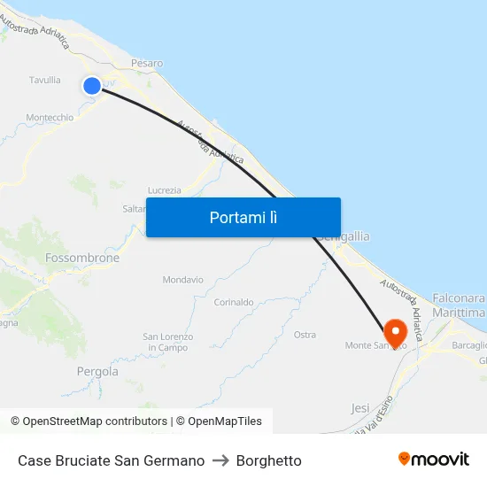 Case Bruciate San Germano to Borghetto map