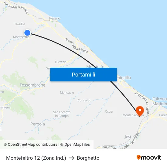 Montefeltro 12 (Zona Ind.) to Borghetto map