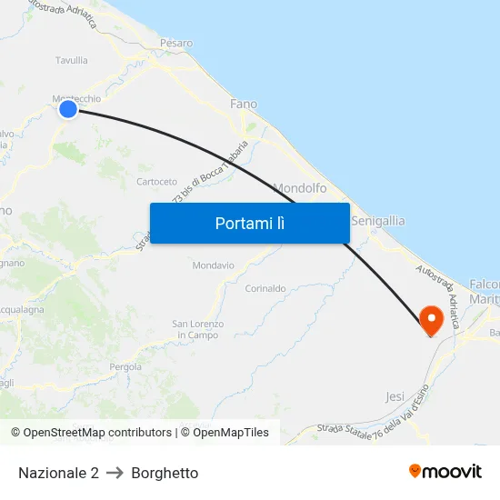 Nazionale 2 to Borghetto map