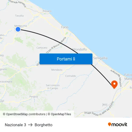 Nazionale 3 to Borghetto map