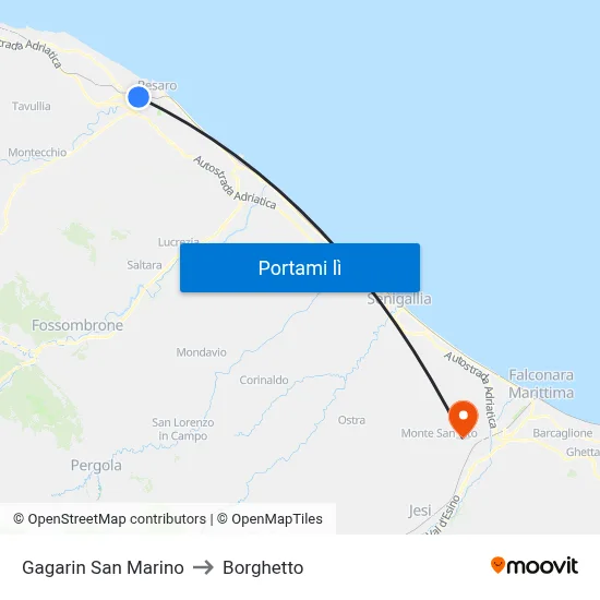 Gagarin San Marino to Borghetto map