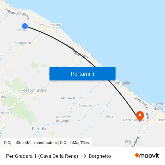Per Gradara 1 (Cava Della Rena) to Borghetto map