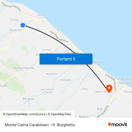 Monte Catria Carabinieri to Borghetto map