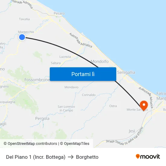 Del Piano 1 (Incr. Bottega) to Borghetto map