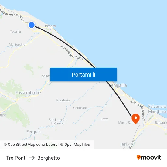 Tre Ponti to Borghetto map
