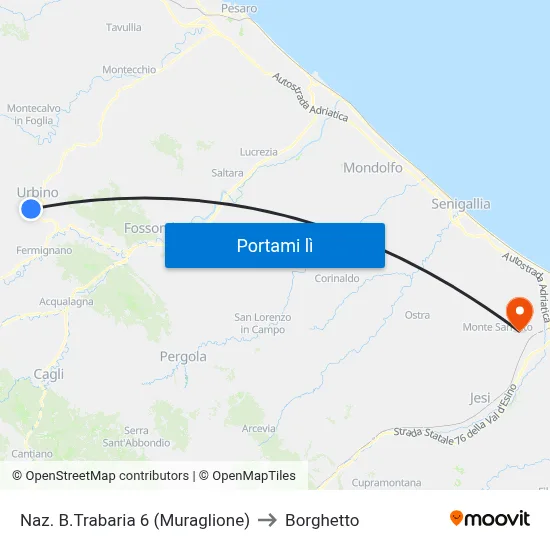 Naz. B.Trabaria 6 (Muraglione) to Borghetto map