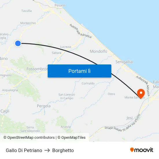 Gallo Di Petriano to Borghetto map