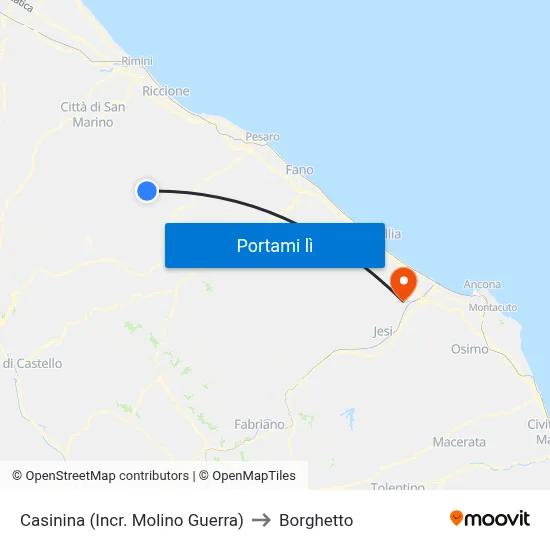 Casinina (Incr. Molino Guerra) to Borghetto map