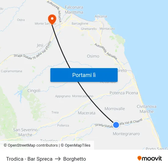 Trodica - Bar Spreca to Borghetto map