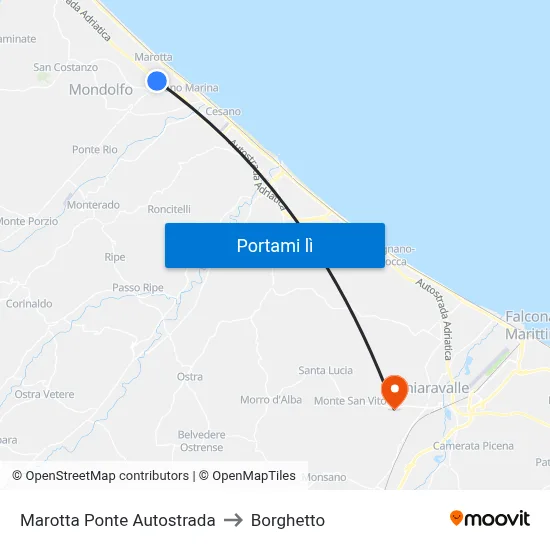 Marotta Ponte Autostrada to Borghetto map