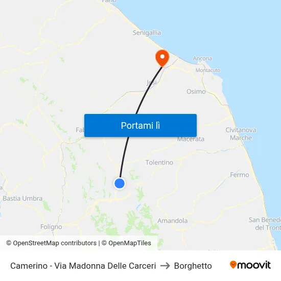 Camerino - Via Madonna Delle Carceri to Borghetto map