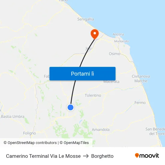 Camerino Terminal Via Le Mosse to Borghetto map